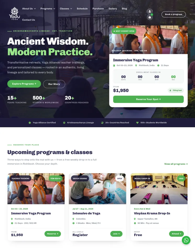 Yadu Yoga website by Cleverlampz